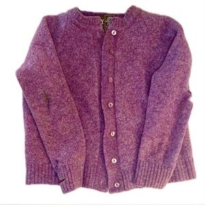Lavender Scottish Shetland wool cardigan with pearl buttons, true vintage.